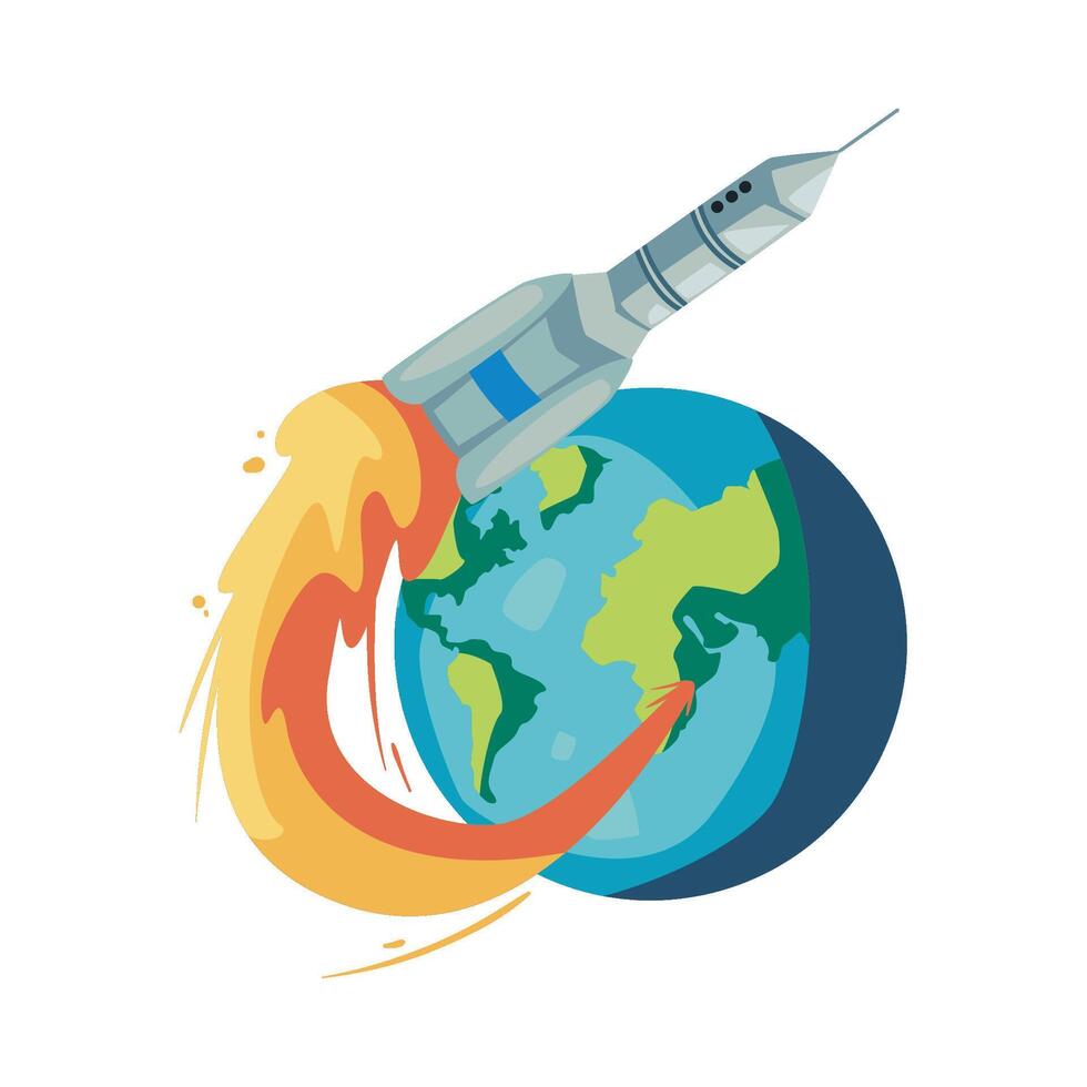 Space rocket with earth and moon illustration vector