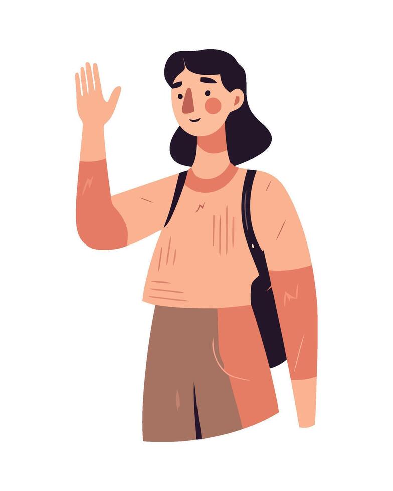 A woman waving her hand up in the air vector