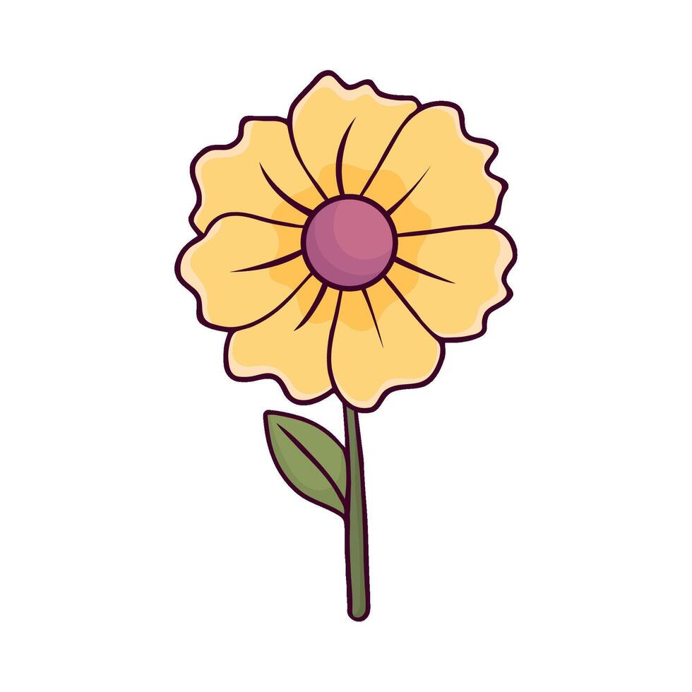 A yellow flower with a purple center on a white background vector