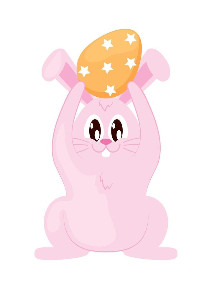 A cartoon bunny holding an egg in its hands vector
