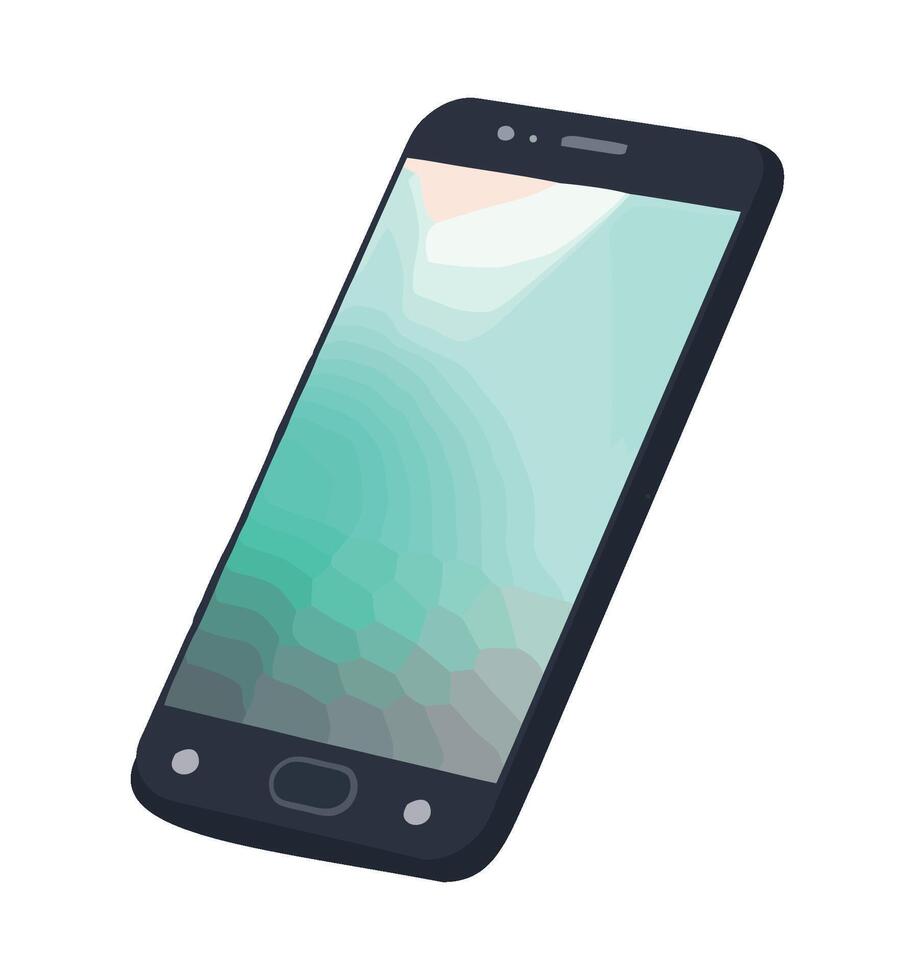 A black smartphone with a green screen on it vector