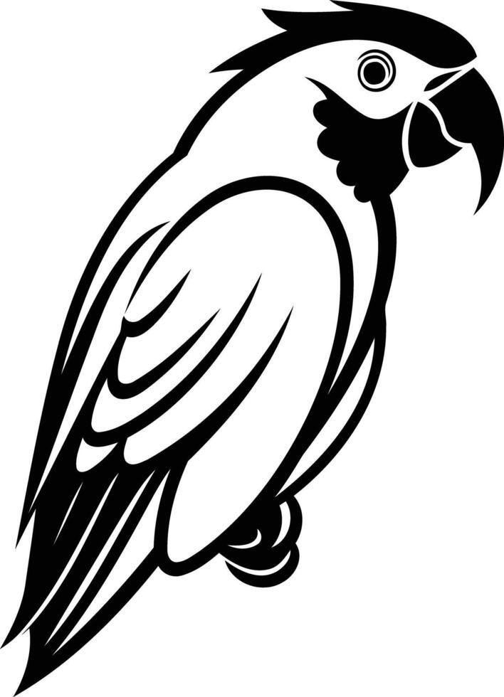 Simple, stylish black and white illustration of a parrot, perfect for tattoo designs, logo creation, and branding vector