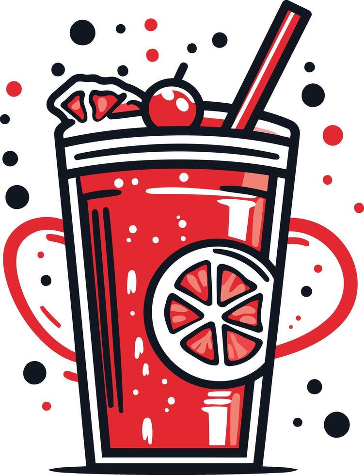 Red Summer Drink With a Straw and Lemon Slice vector