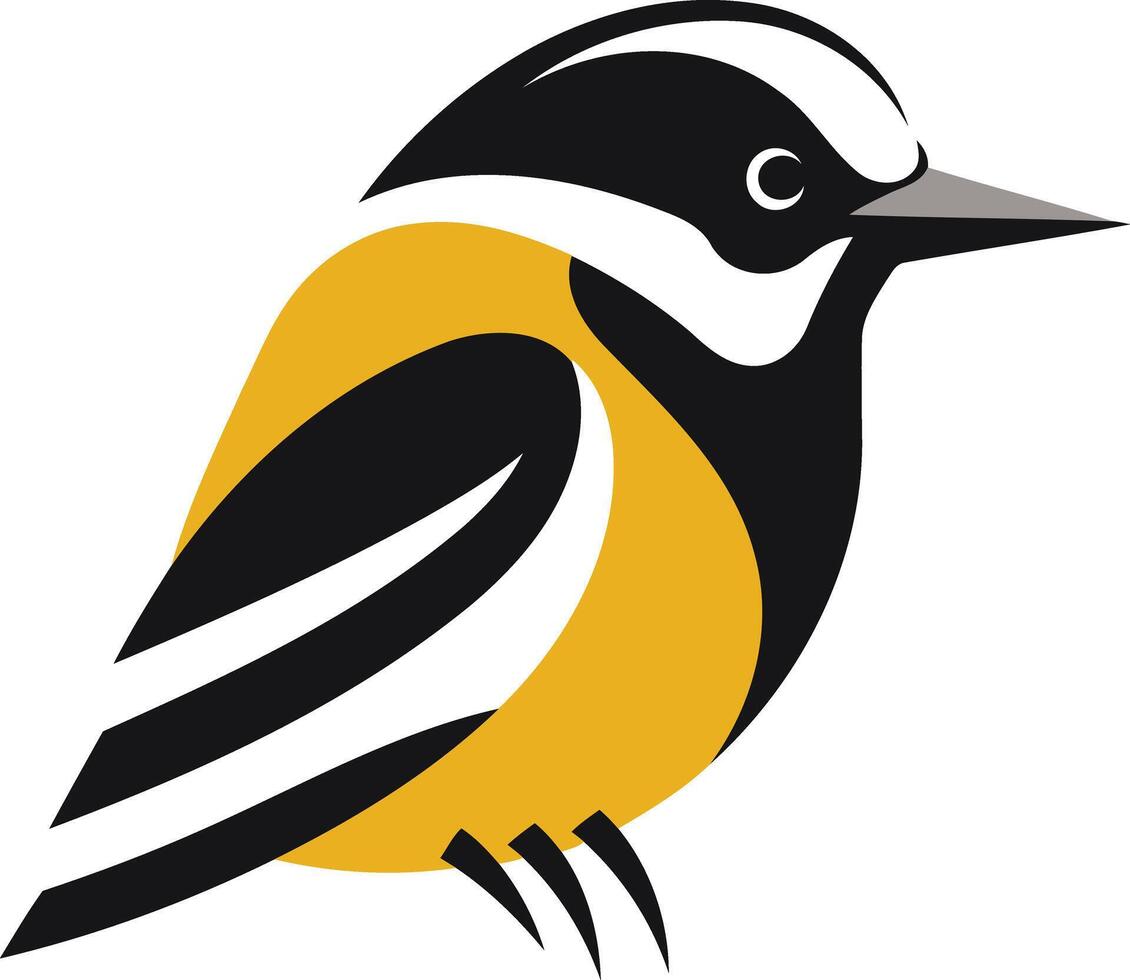 A cheerful, stylized illustration of a yellow bird with black and white accents vector