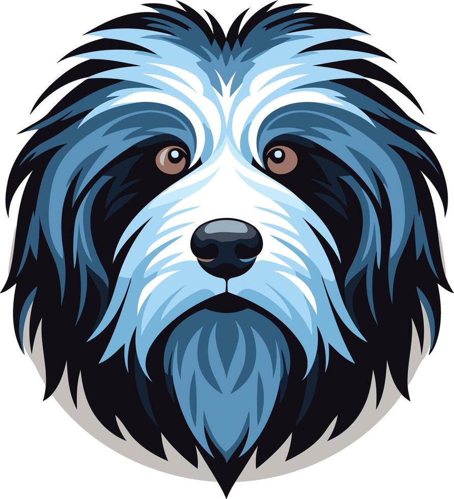 A bold, stylized illustration of a dog's face, perfect for pet related branding, social media, and more the blue and white color palette adds a touch of playfulness vector