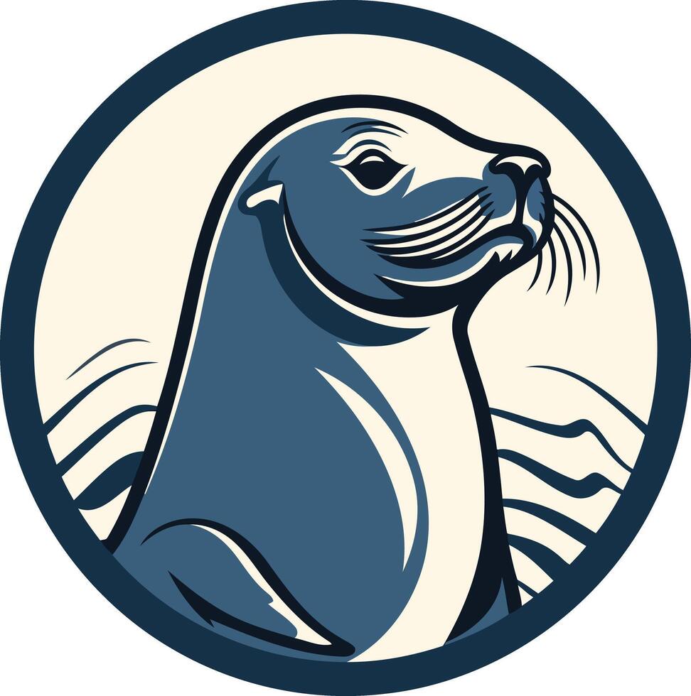 A stylized illustration of a seal's head in a circular frame, perfect for marine themed logos and branding vector