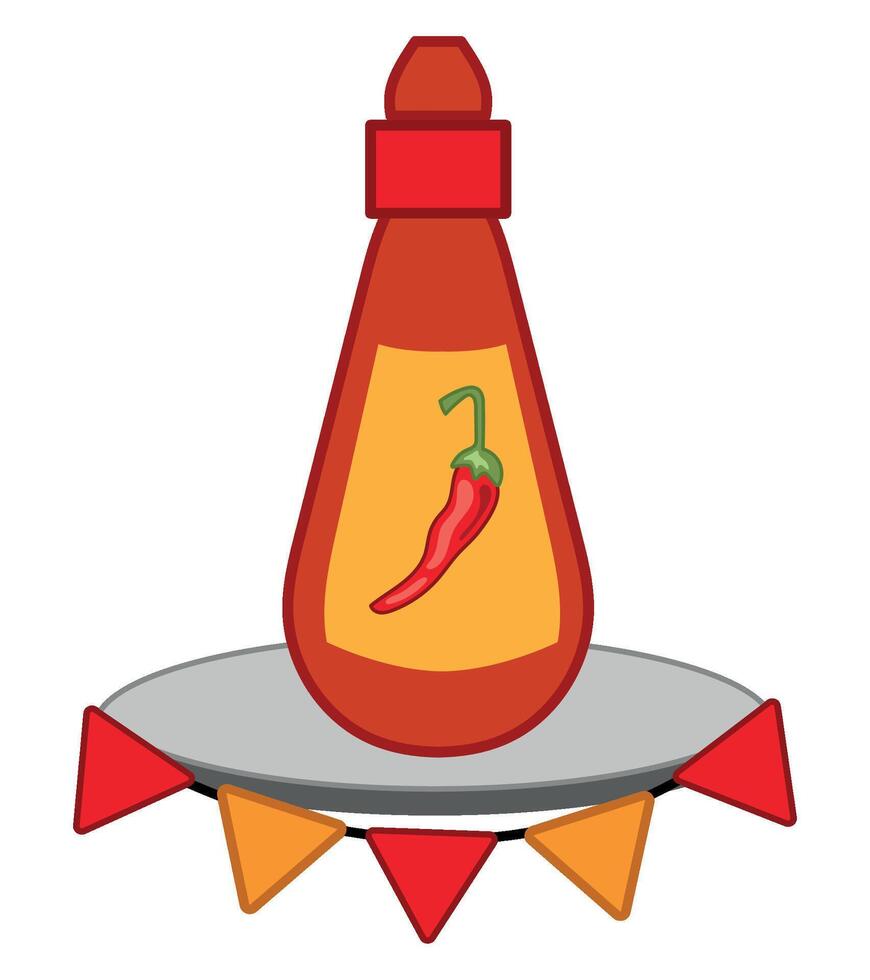 Ketchup hot sauce bottle with chili pepper illustration design vector