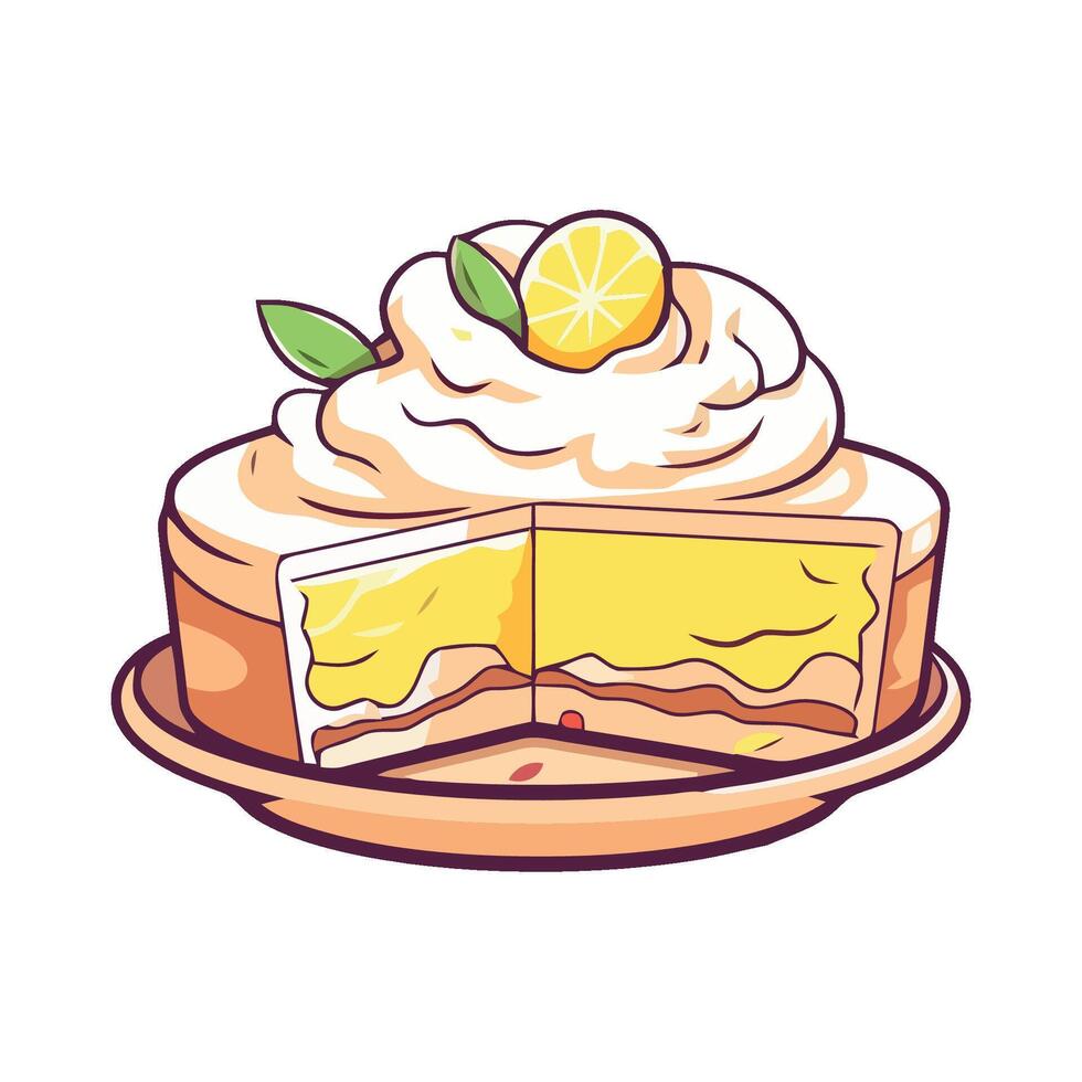 A slice of lemon cake with a slice missing vector