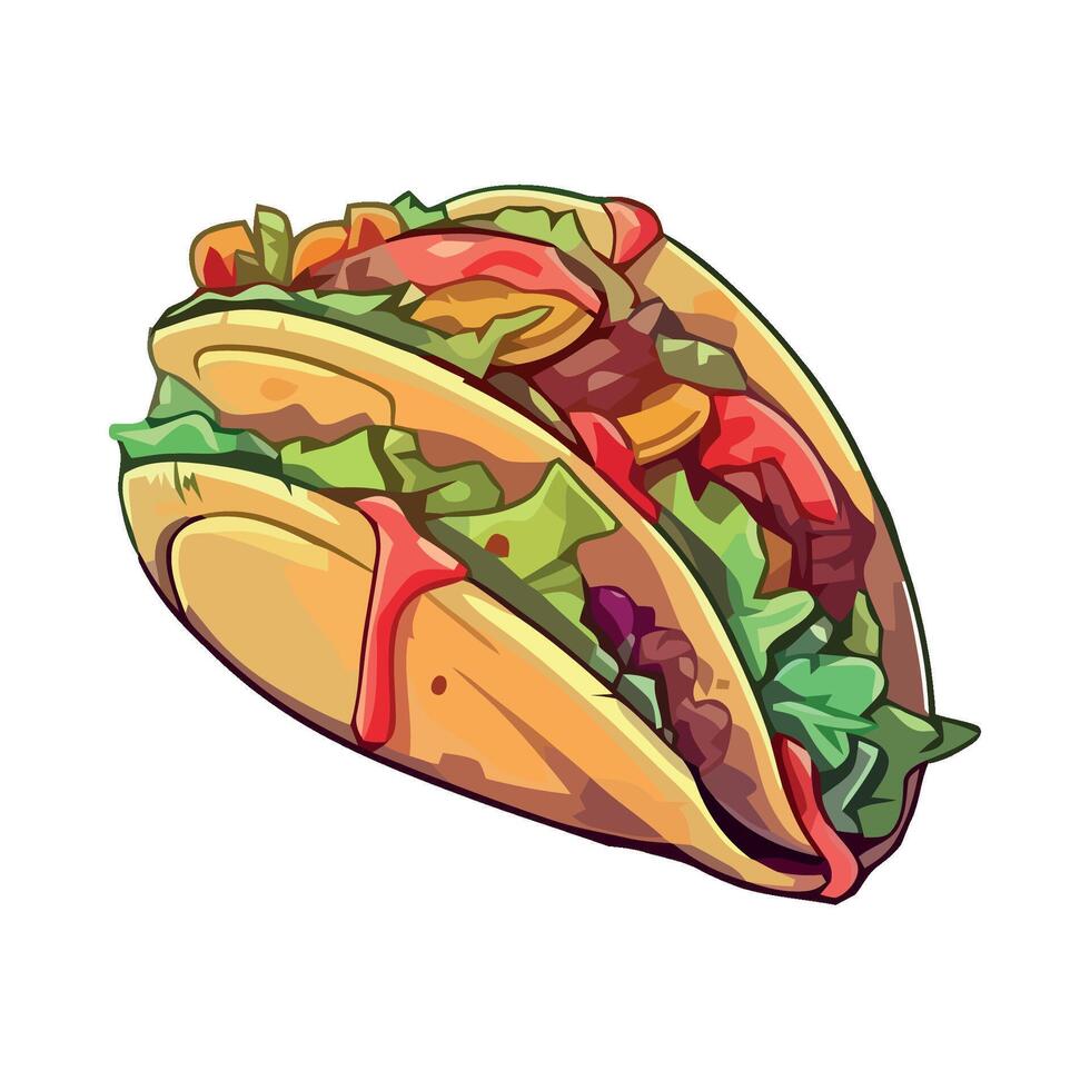 A cartoon taco with lettuce and tomatoes vector