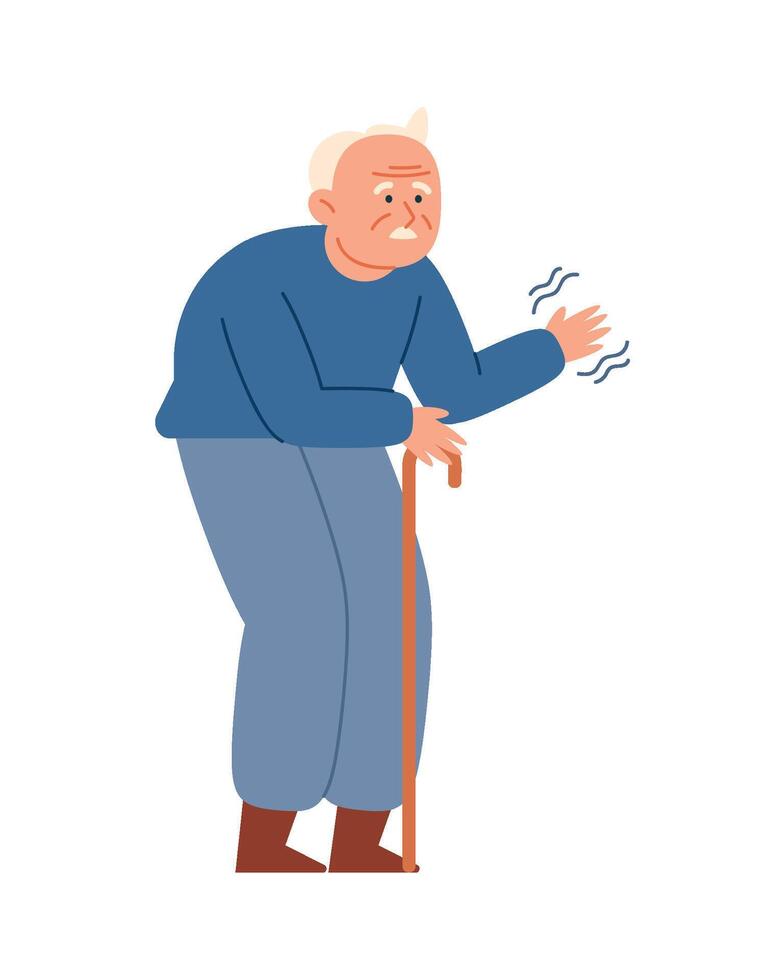 An old man with a cane is standing with his hand out vector