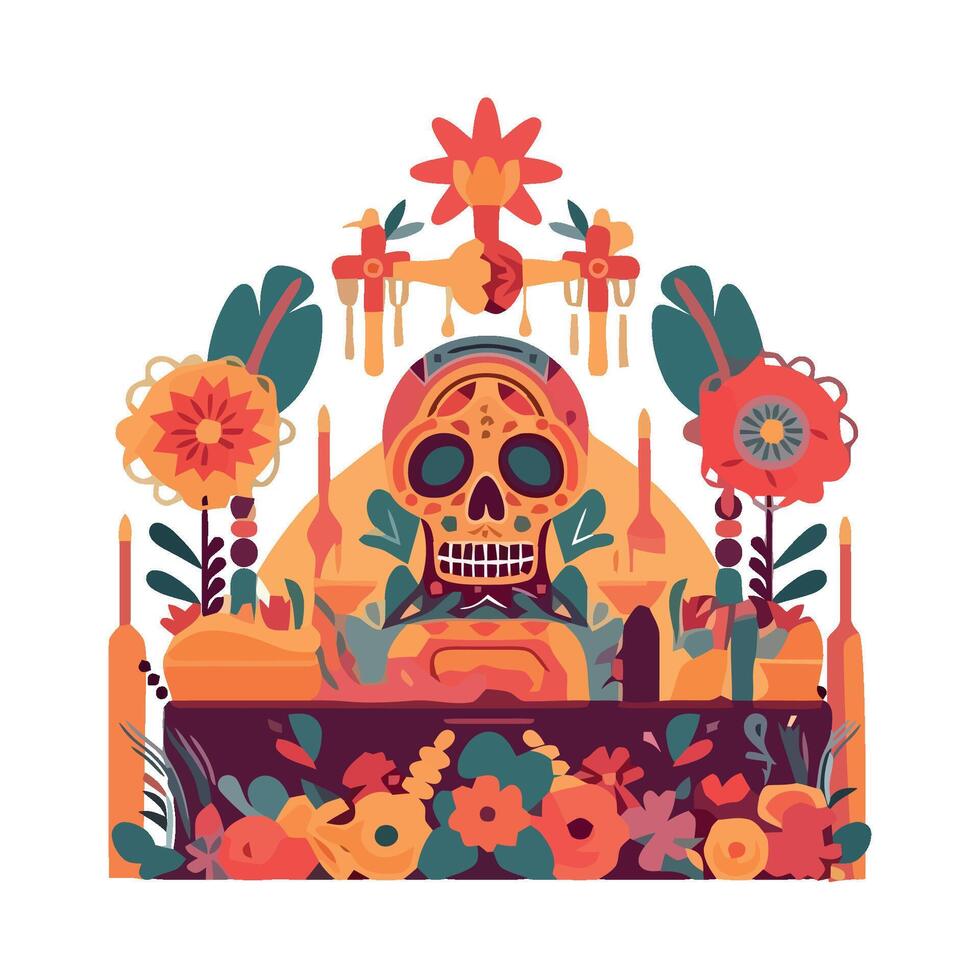 Illustration of a skull surrounded by flowers vector