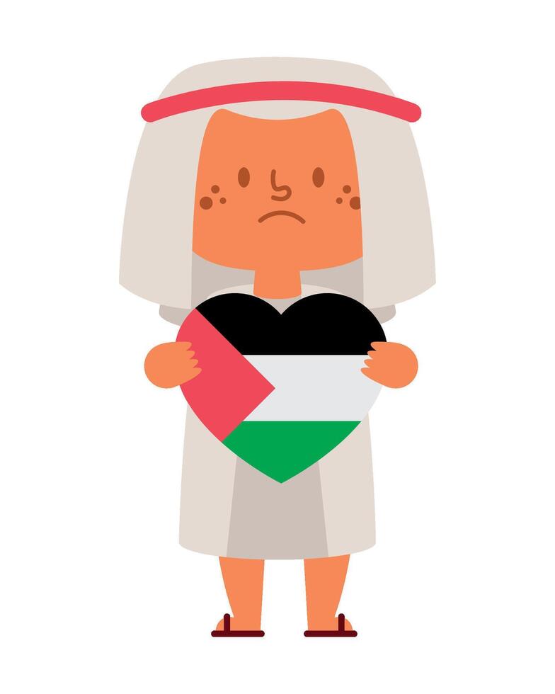 A cartoon character holding a heart with the flag of palestine vector