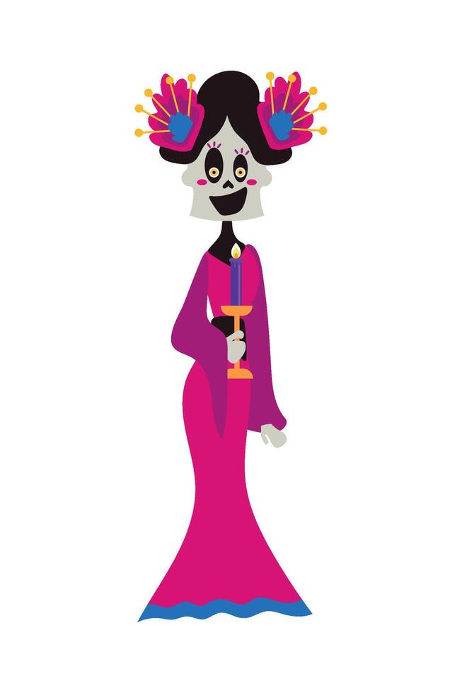 A cartoon skeleton holding a candle vector