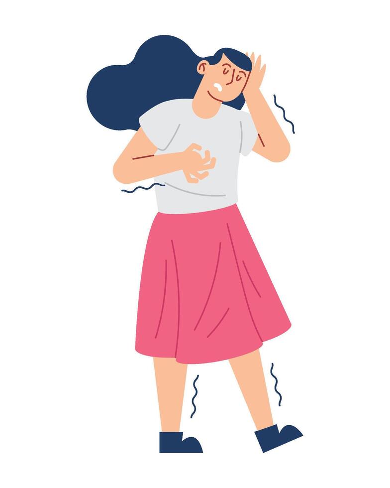 A woman with a headache and a pink skirt vector