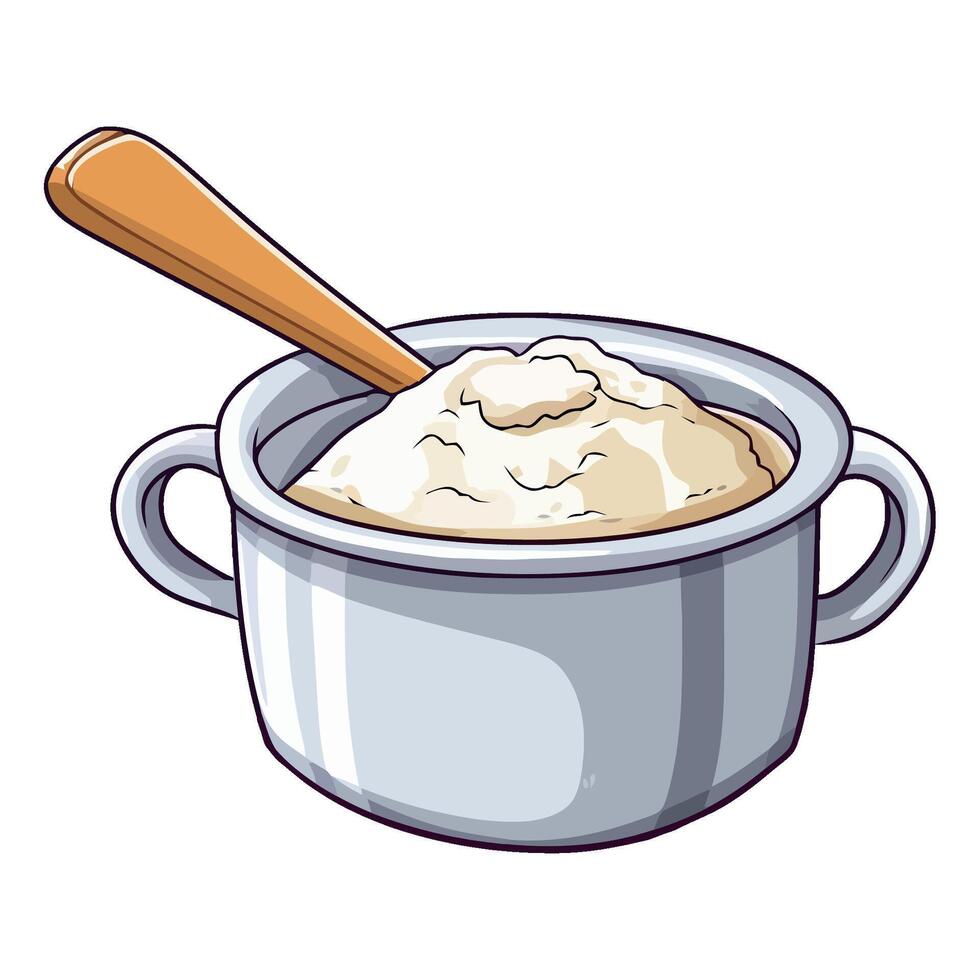 A bowl of cream with a wooden spoon vector