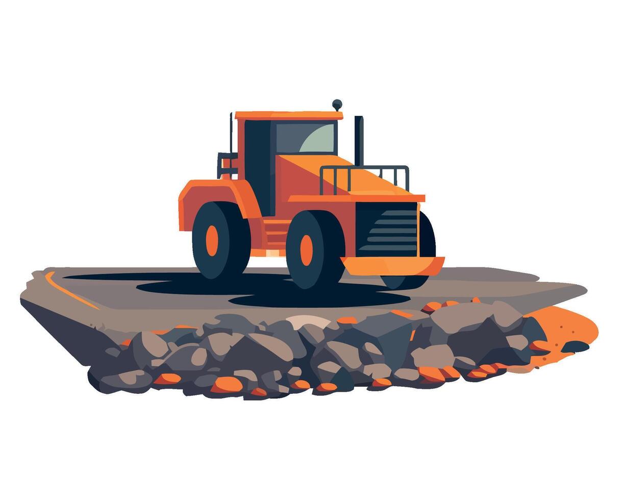 A bulldozer is driving on the road vector