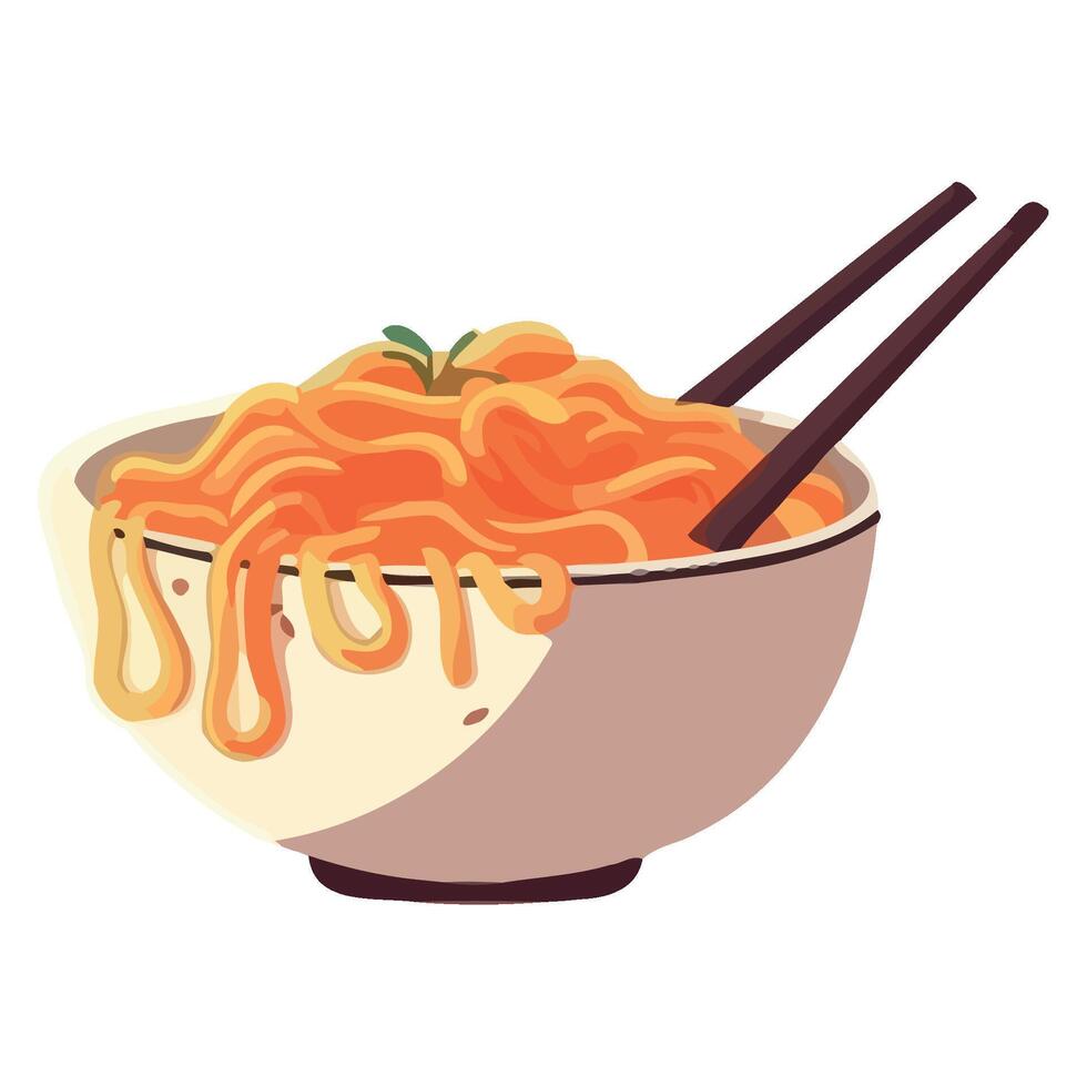 Chopsticks and noodles in a bowl on a white background vector