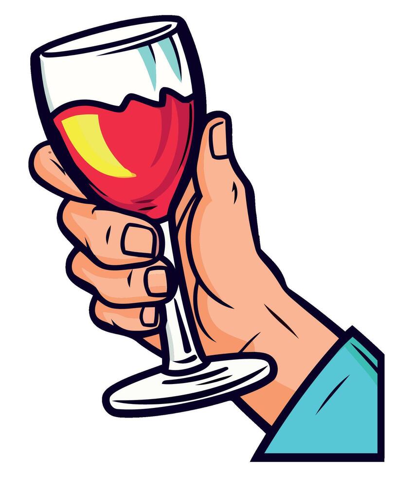 Hand holding a glass of wine vector