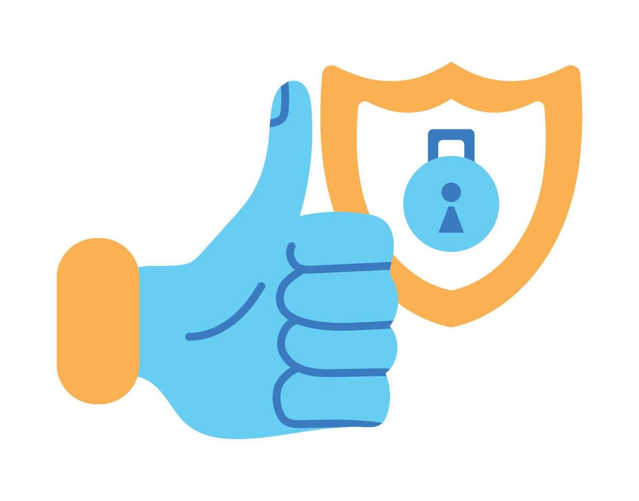 A hand holding a shield with a lock and thumb up vector