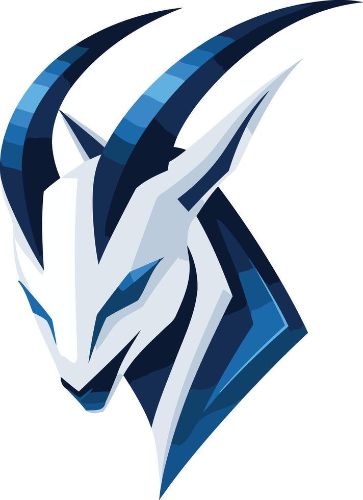 Modern, abstract logo design featuring a stylized goat head with sharp lines and bold colors vector