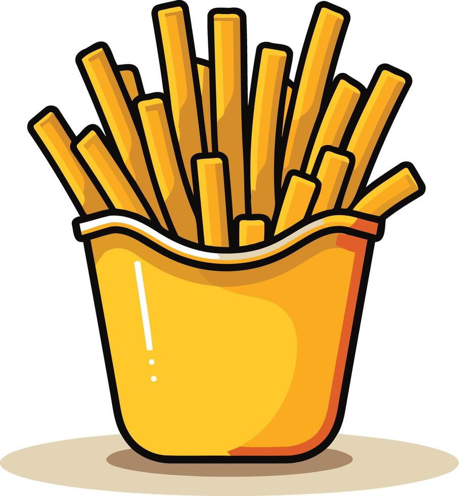 A cartoon illustration of a classic french fries container, perfect for menus, branding, and social media vector