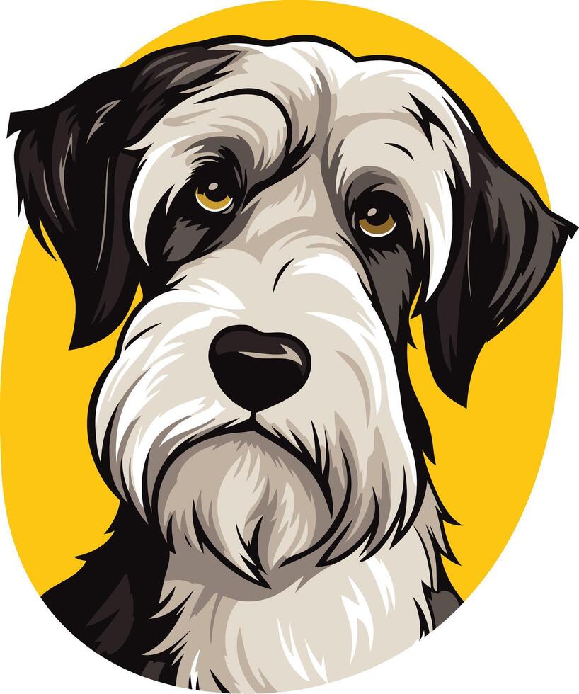 Cute cartoon illustration of a scruffy terrier dog with a serious expression, perfect for pet related designs, logos, and social media content vector