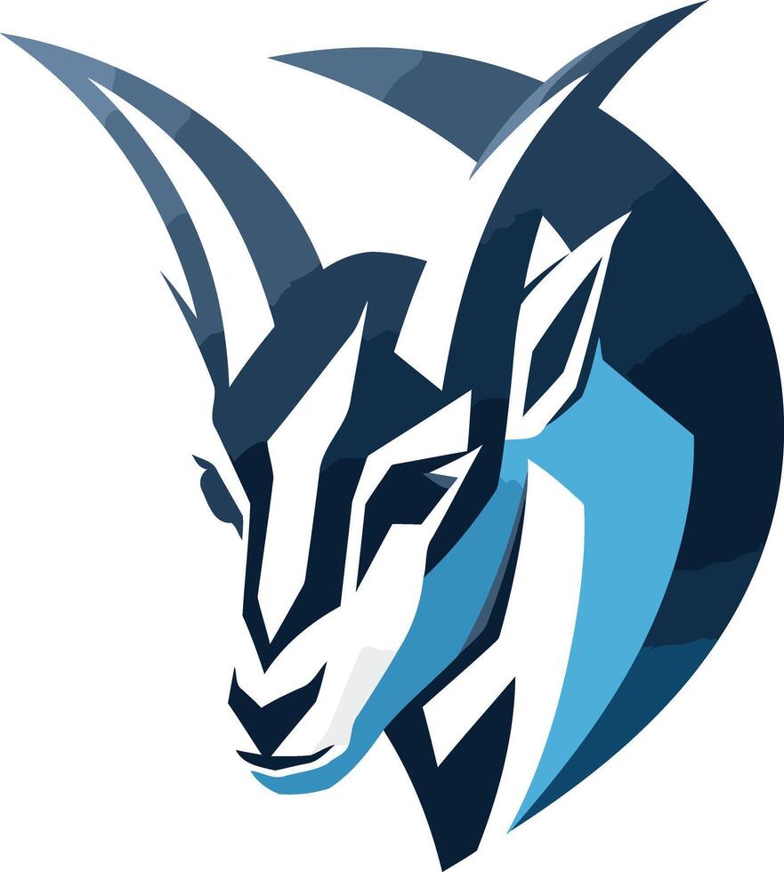Abstract modern logo design featuring a stylized mountain goat with a blue and white color scheme vector