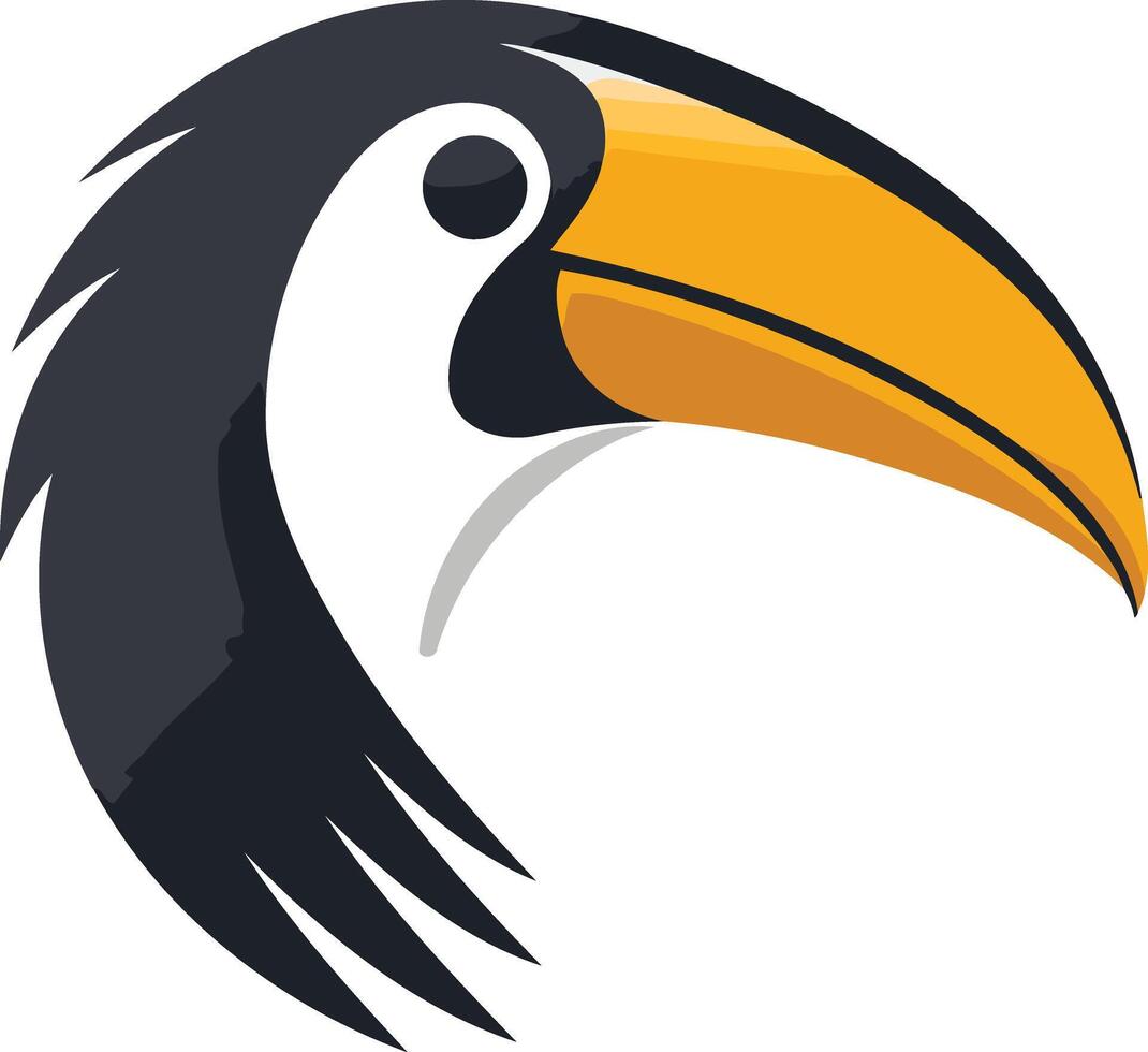 A stylized toucan head logo, featuring a vibrant yellow beak and black feathers, perfect for branding and design projects vector