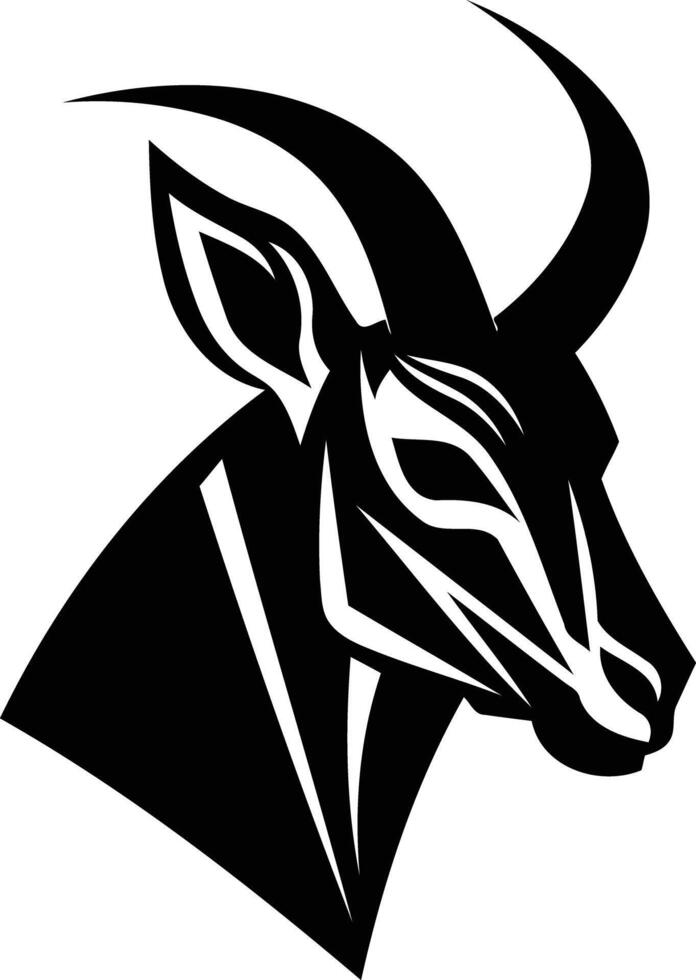 Bold, black and white illustration of an antelope head vector