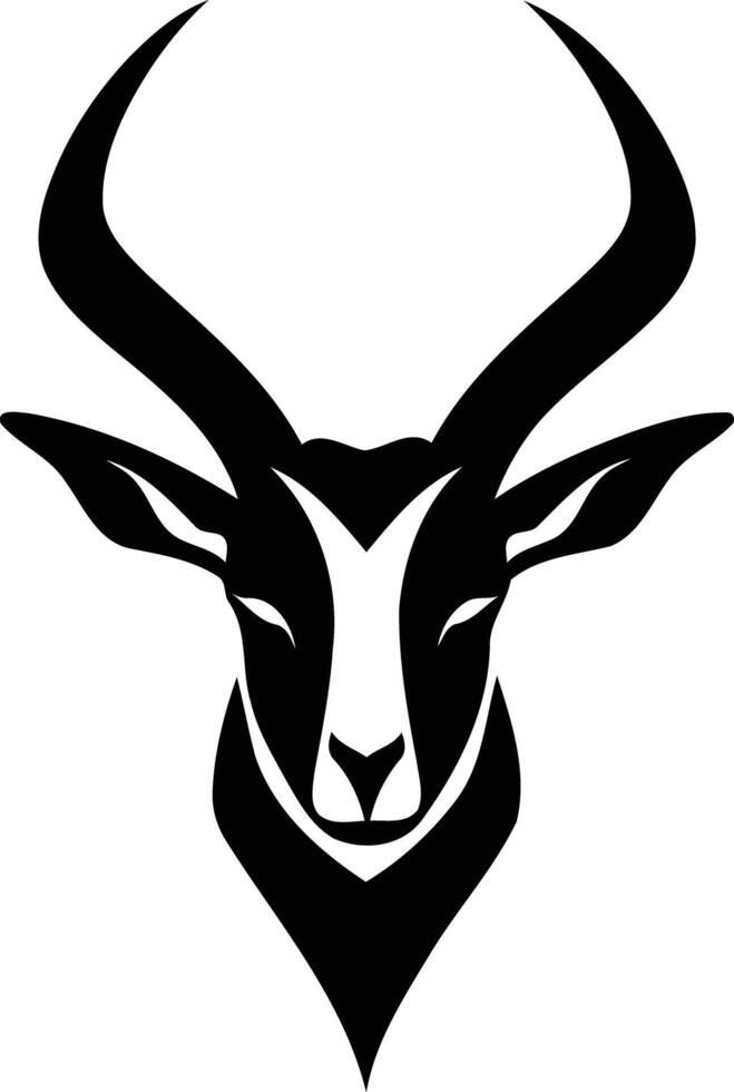 A striking black and white silhouette of an antelope head with long, elegant horns vector