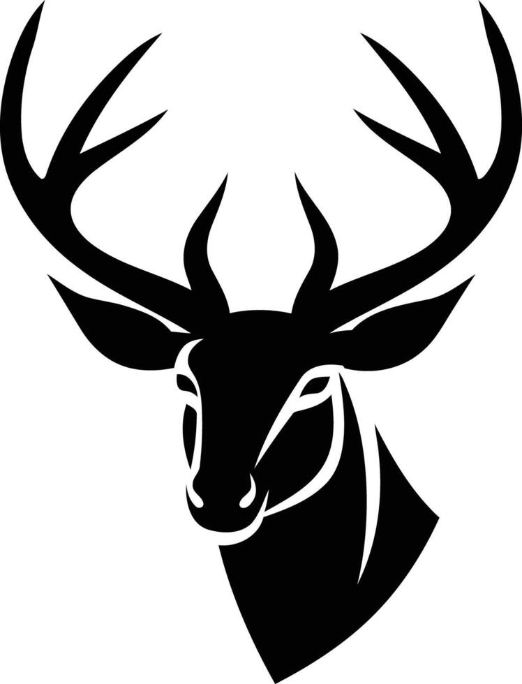 Bold and striking silhouette of a deer's head with antlers, perfect for logo design, branding, and wildlife illustrations vector
