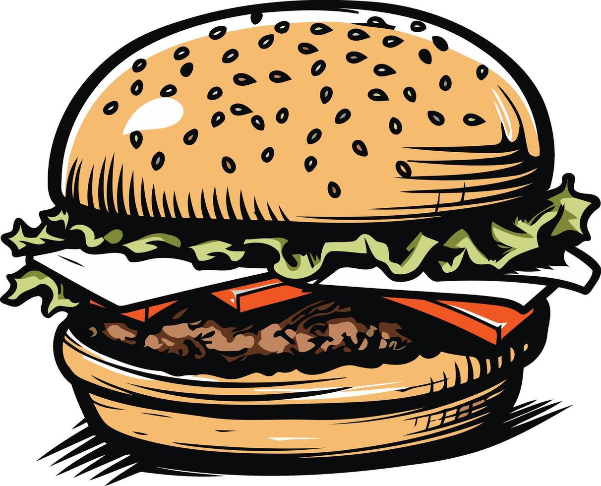 A delicious hand drawn illustration of a classic hamburger vector