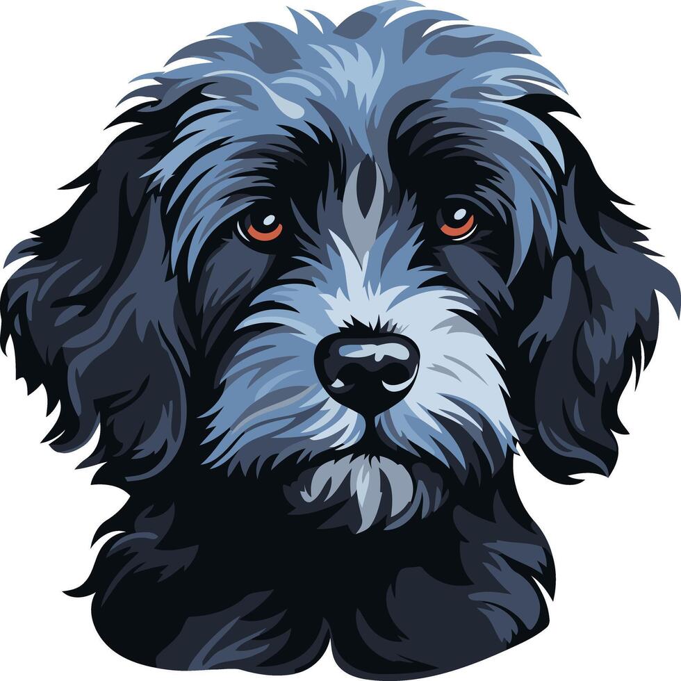 Adorable illustration of a fluffy black and white dog with soulful eyes, perfect for pet related projects vector