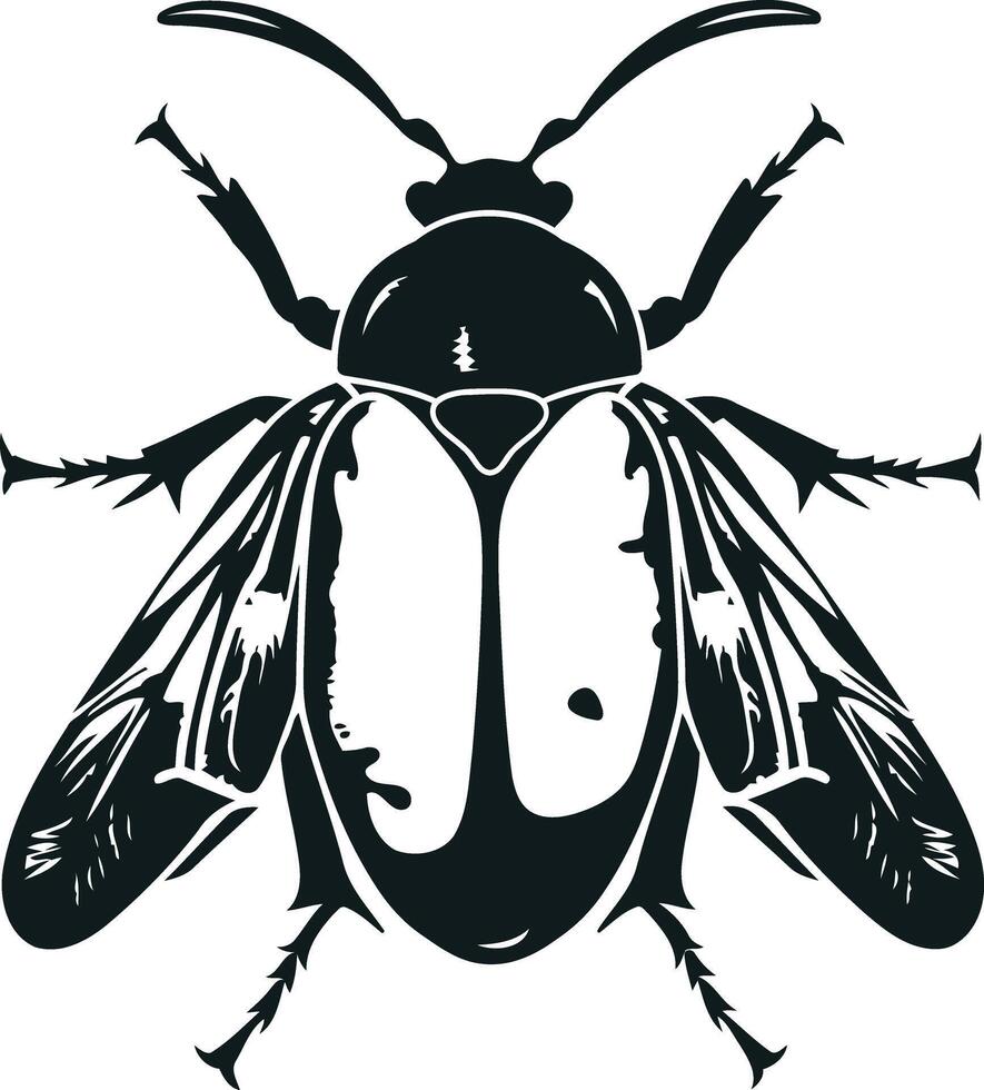 A striking black and white illustration of a beetle, perfect for use in nature-themed designs, branding, and illustrations vector