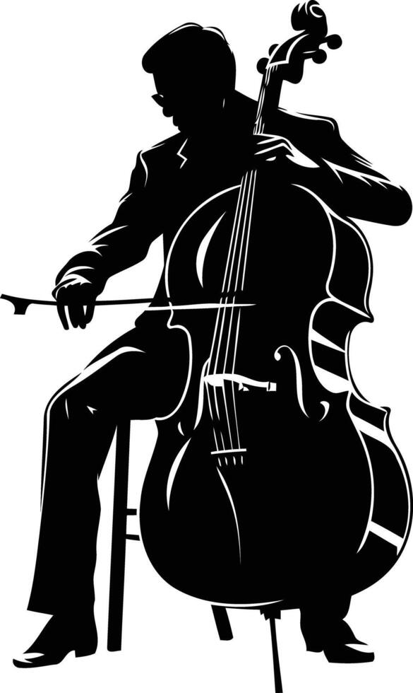 Silhouette of a cellist playing in a concert vector