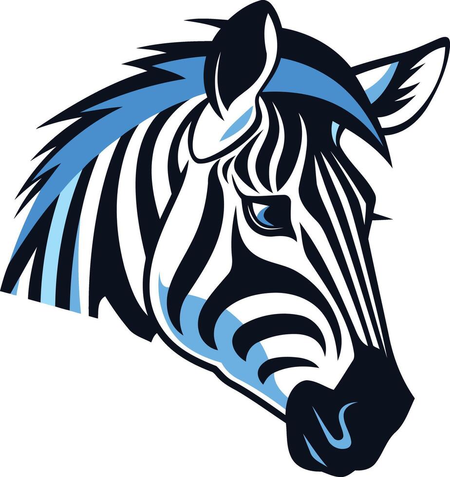 A striking element illustration of a zebra's head with bold blue accents vector