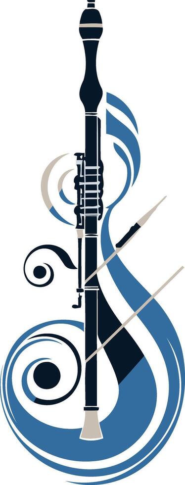A stylish and abstract logo featuring a clarinet with a stylized treble clef design, perfect for music schools, orchestras, and musical events vector