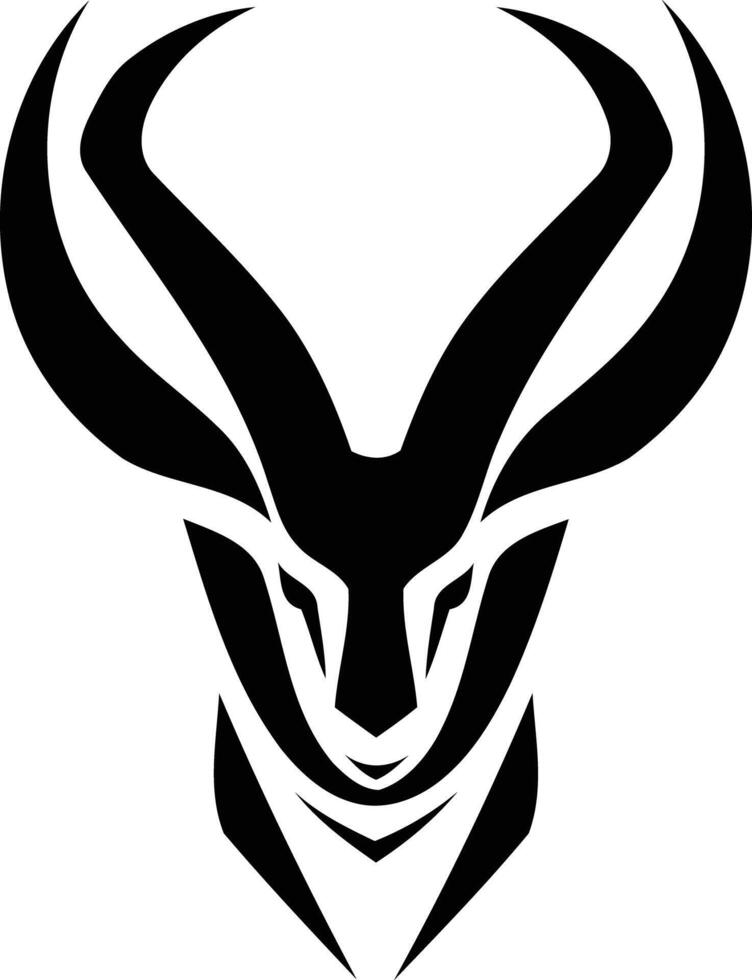 Stylized black and white logo of a ram's head with curled horns vector