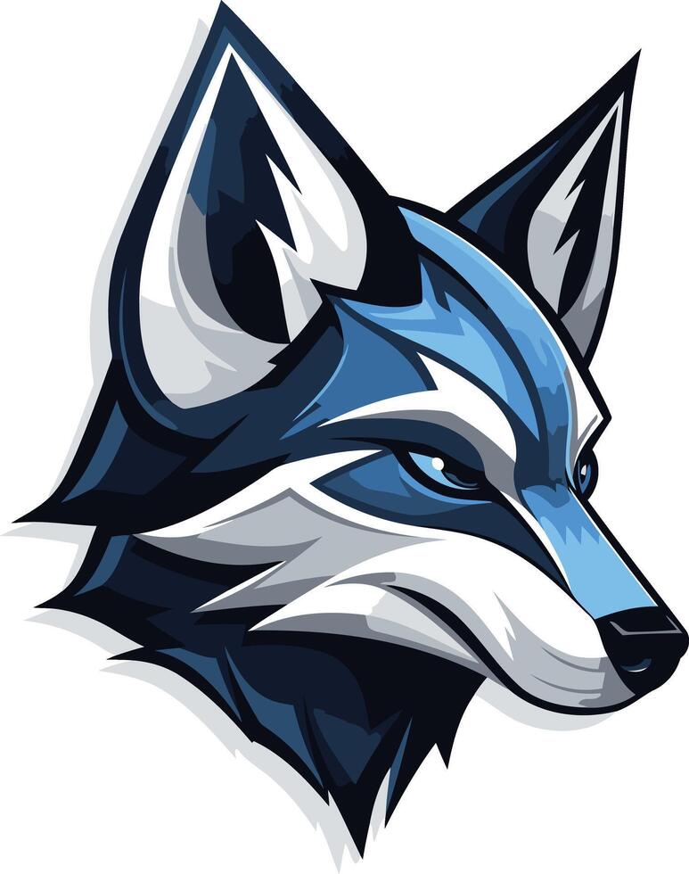 A bold, stylized fox head logo in blue and white vector