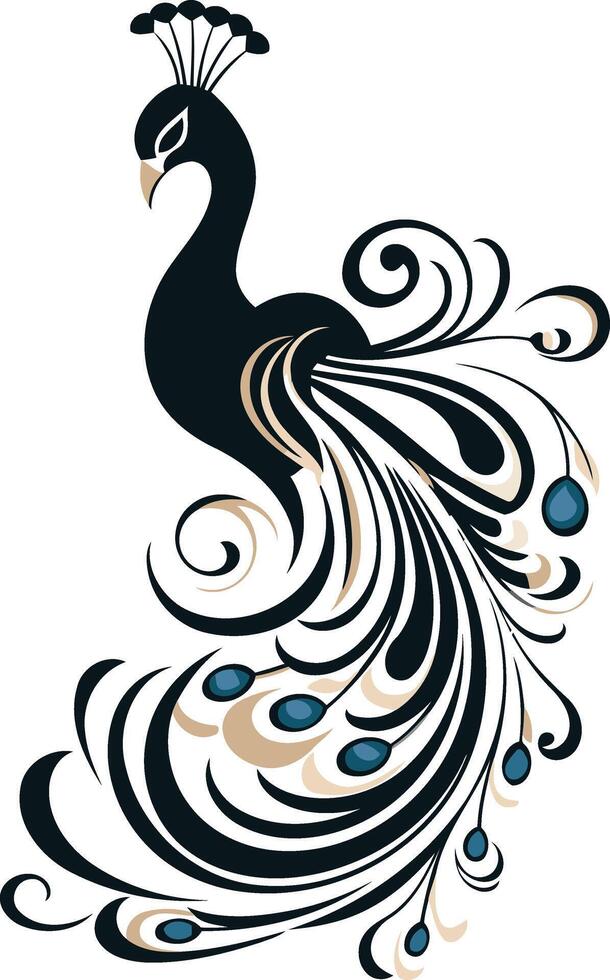 Elegant Black and Blue Peacock Illustration vector