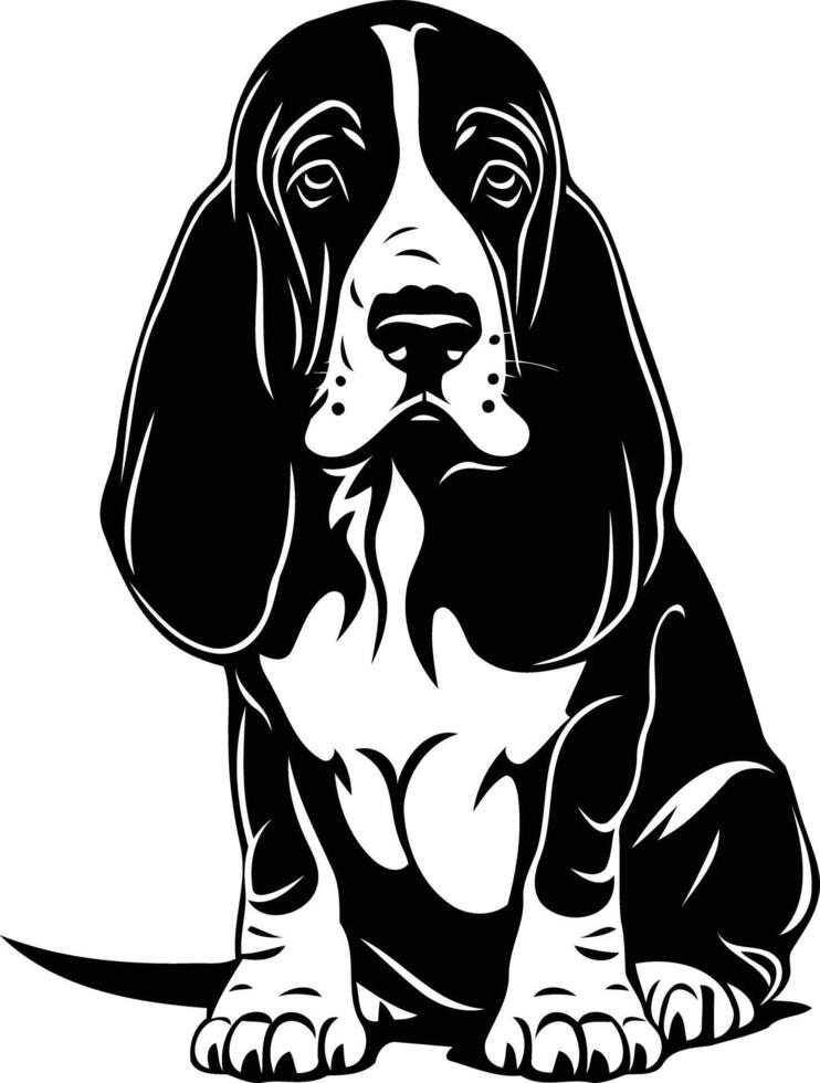 A striking silhouette of a basset hound, capturing its distinctive long ears and soulful gaze vector