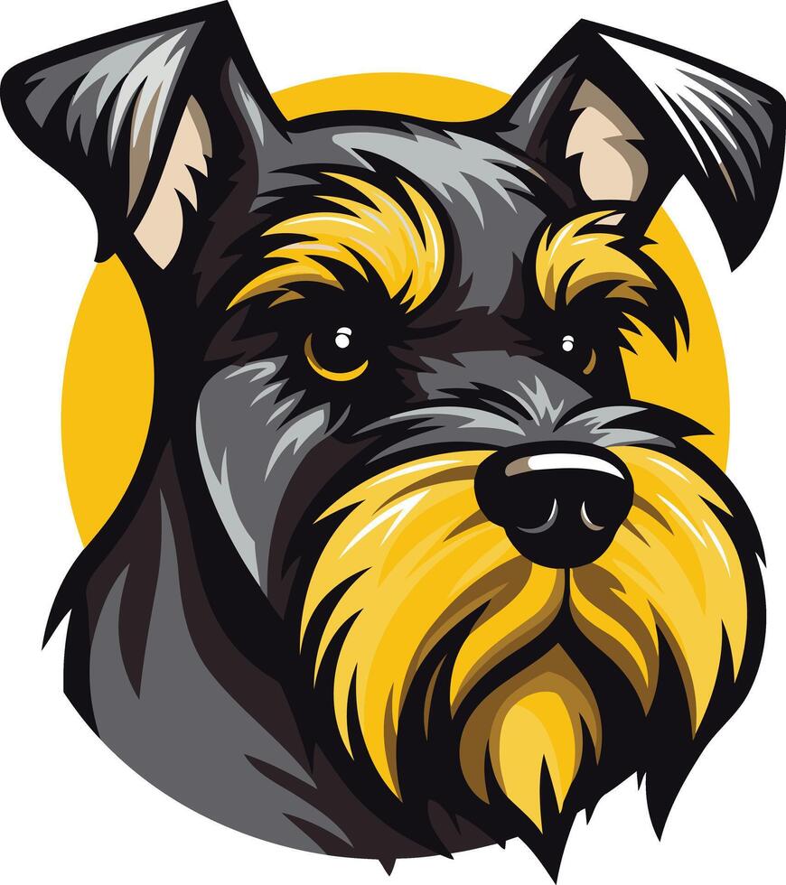 A cute and playful illustration of a miniature schnauzer with a yellow background vector
