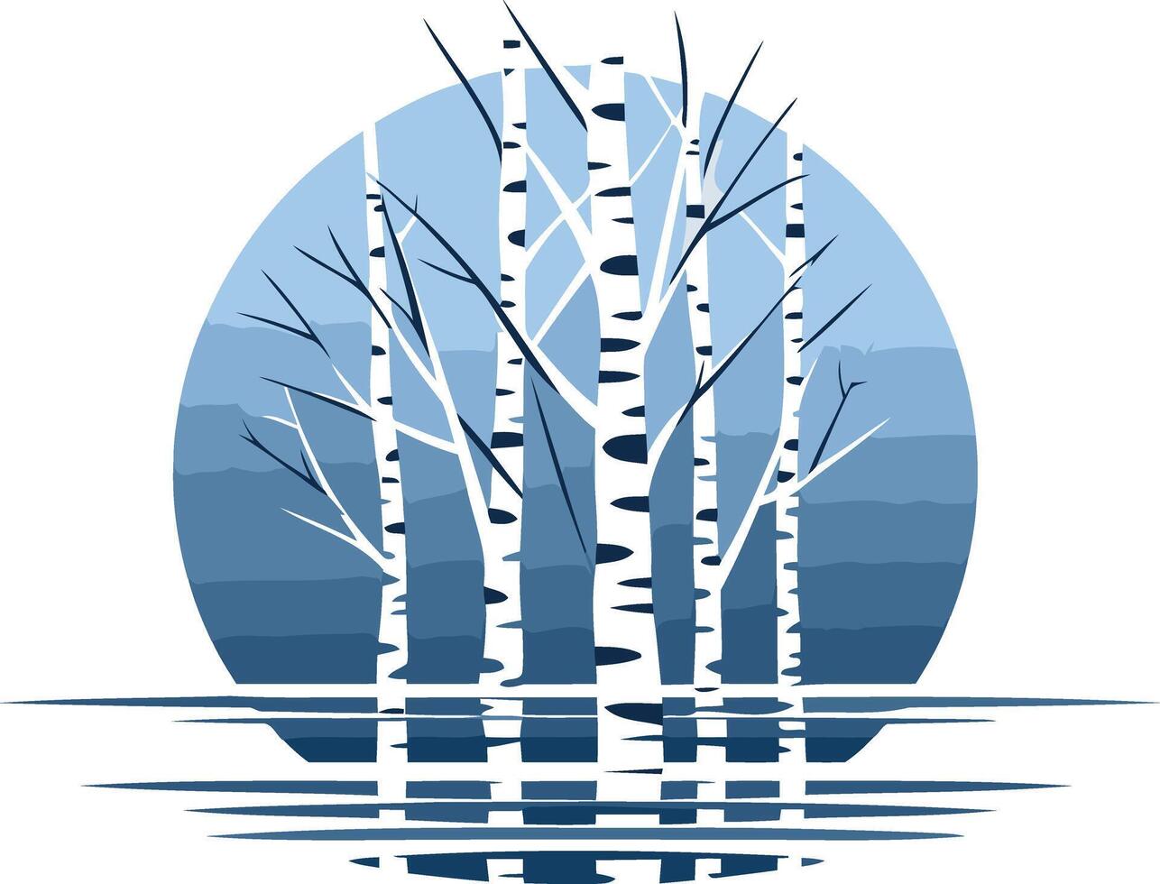 Silhouettes of Birch Trees in a Blue Landscape vector