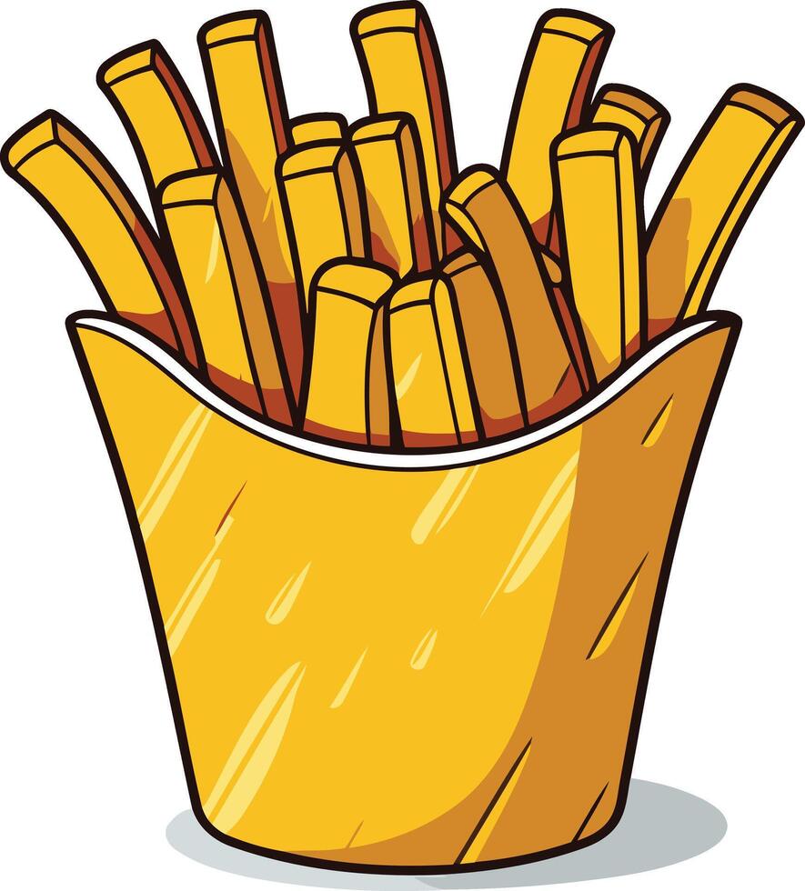 Cartoon Illustration of a Crispy French Fries in a Yellow Box vector