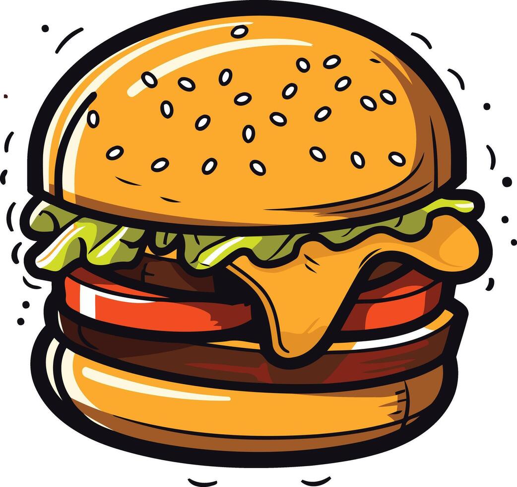 A cheerful cartoon illustration of a delicious burger, perfect for menus, restaurant branding, or food-related websites vector
