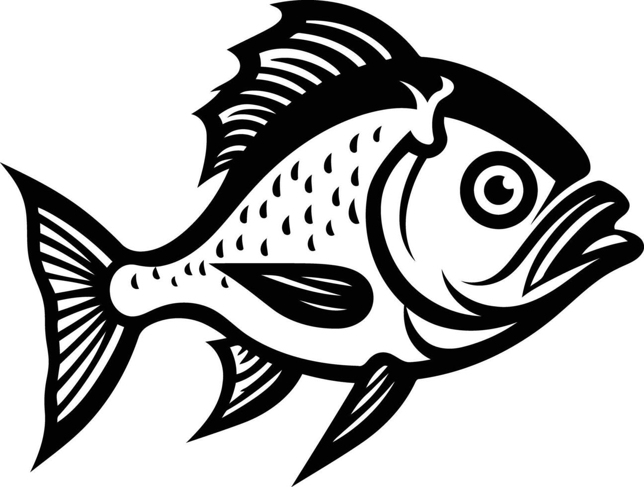 Black and white illustration of a stylized fish, perfect for logo design, branding, or a fishing-themed project vector