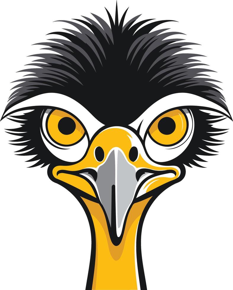 A humorous illustration of an ostrich's head, featuring large, expressive eyes and a comical beak vector