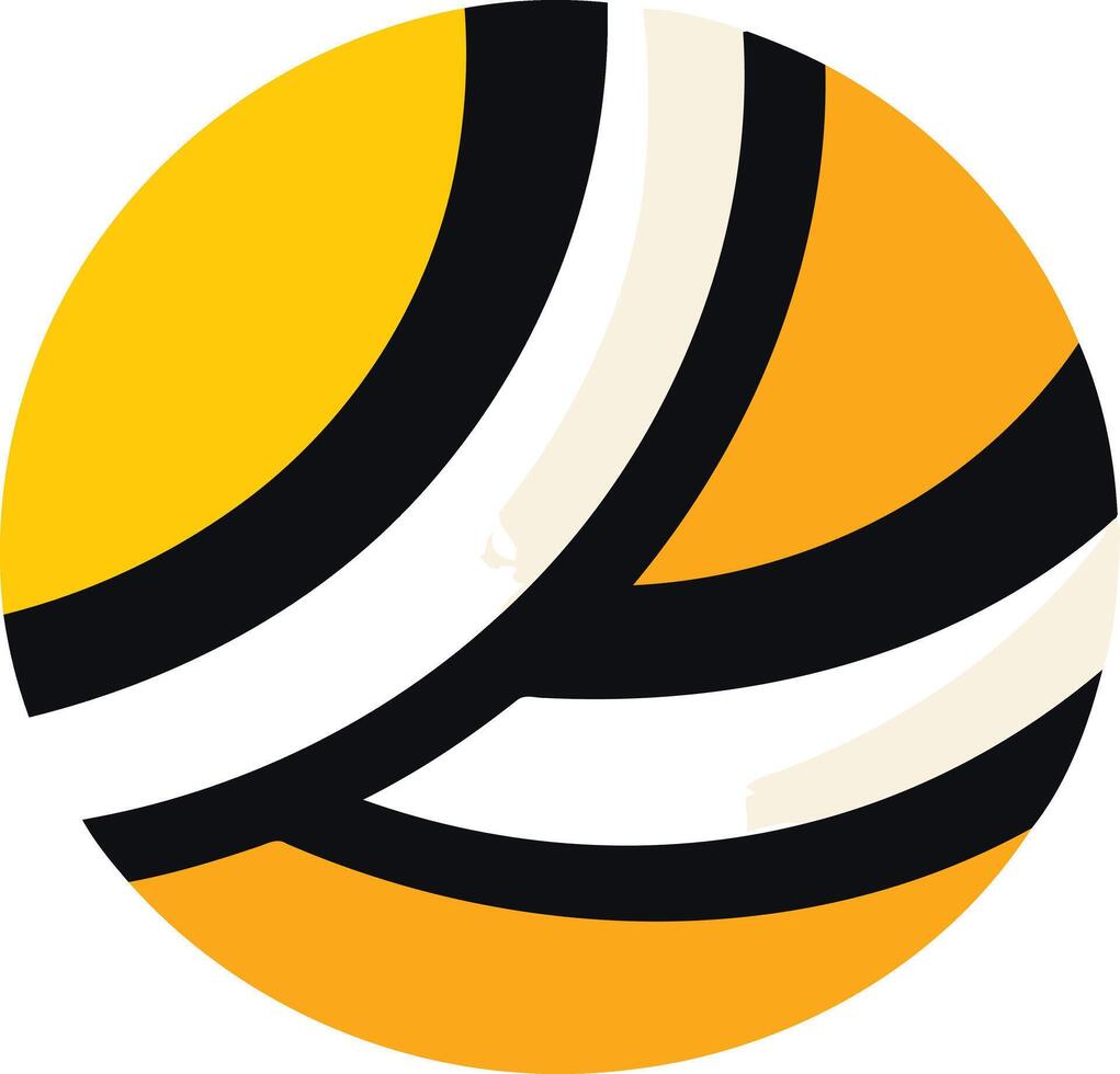 Abstract circular logo design with yellow, black, and white stripes vector