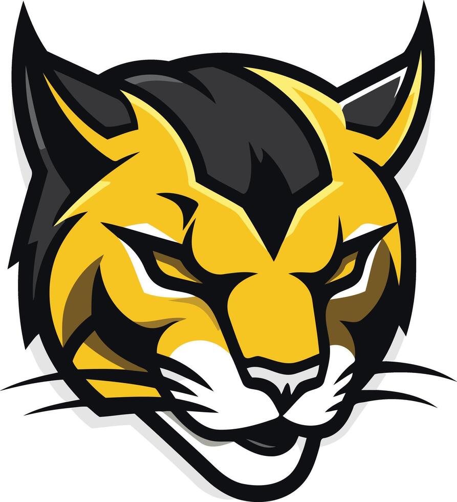 Powerful and fierce, this mascot logo features a snarling lynx head with a striking black and yellow color scheme vector