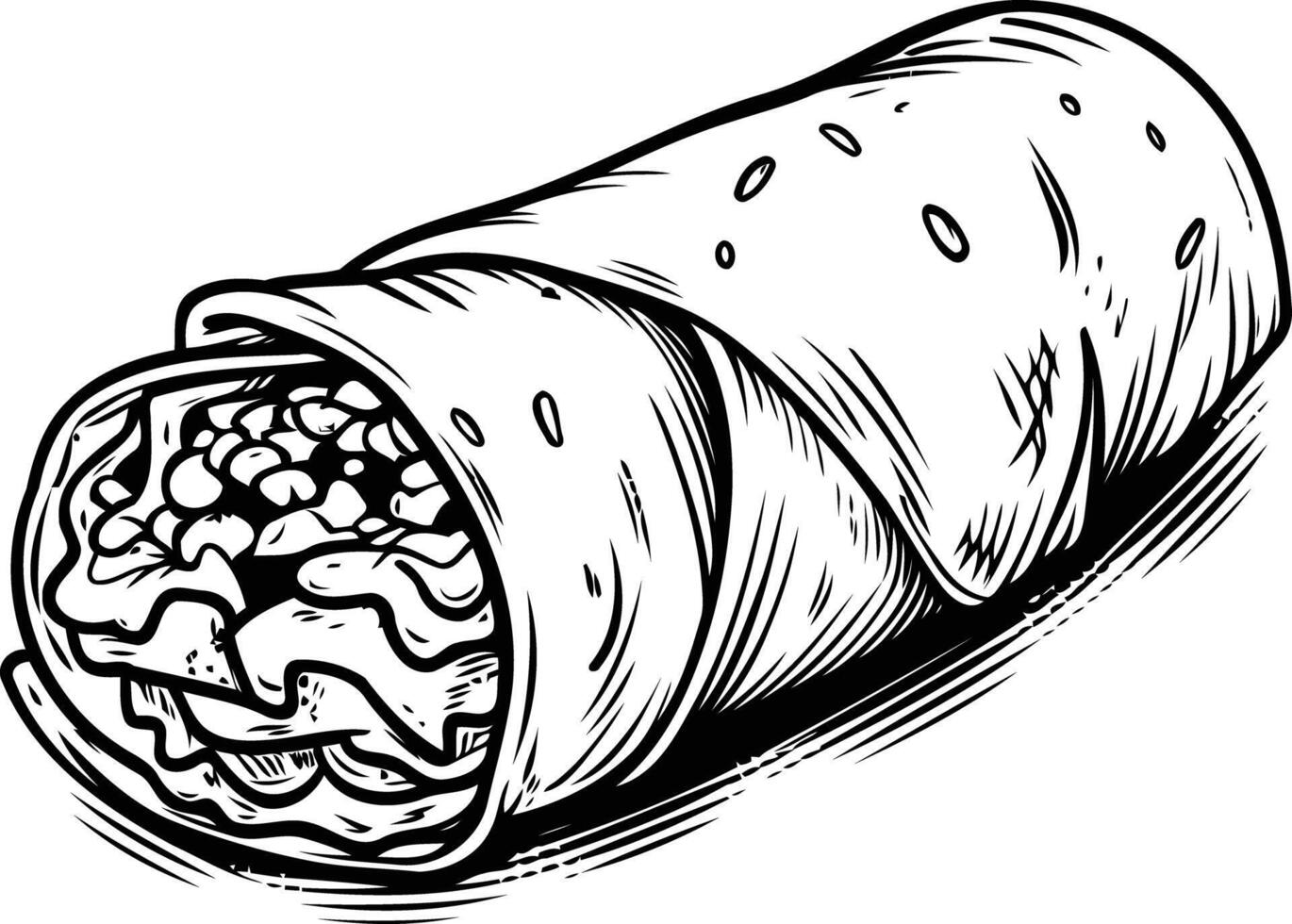 A hand drawn illustration of a burrito, perfect for menu designs, food packaging, and social media posts vector